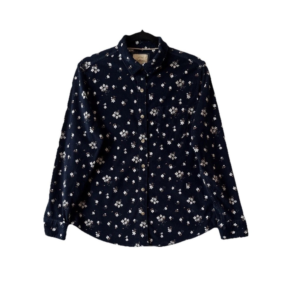 Jachs Girlfriend NY Blue Floral Corduroy Long Sleeve Button Up Shirt S Cottage